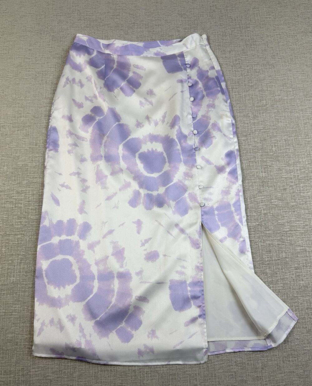 Gianni Bini Women’s Size 2 Purple Tie Dye Midi Skirt Button Front Slit
